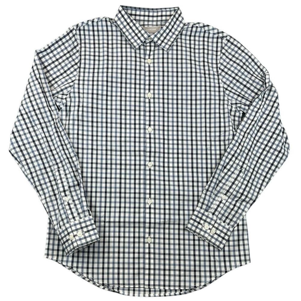 Everlane Slim Fit Gingham Stretch Poplin Button Down Shirt White Gray Blue - M